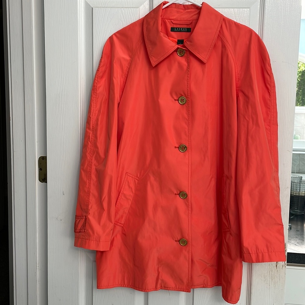 LAUREN Ralph Lauren NEW Travel lined Coat Melon Orange gold buttons women’s NWT